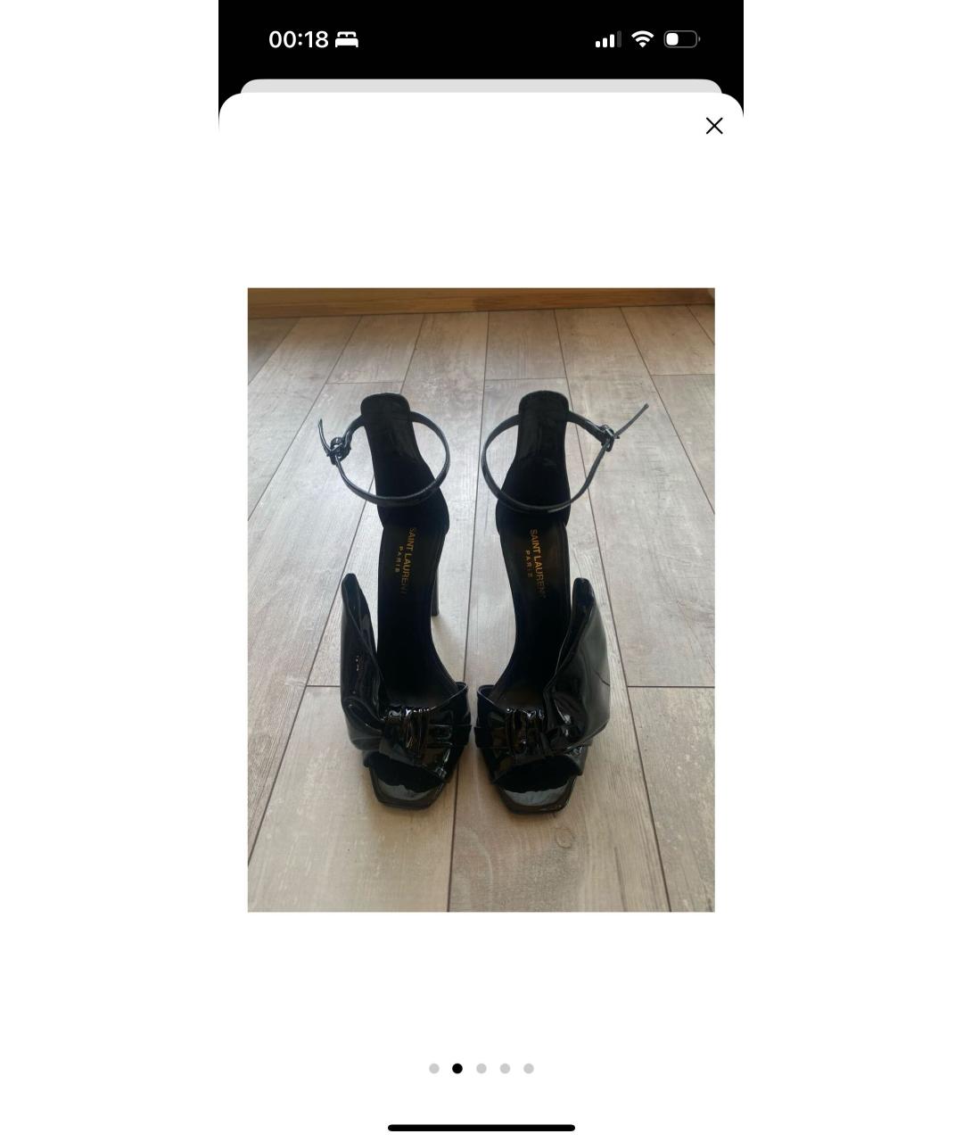 SAINT LAURENT Черные босоножки из лакированной кожи, фото 2