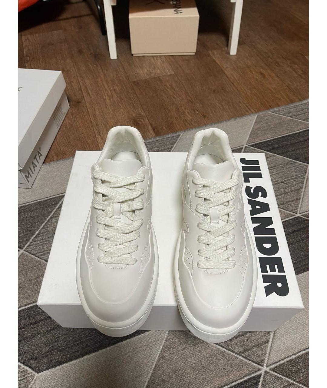 JIL SANDER Белые кожаные низкие кроссовки / кеды, фото 2