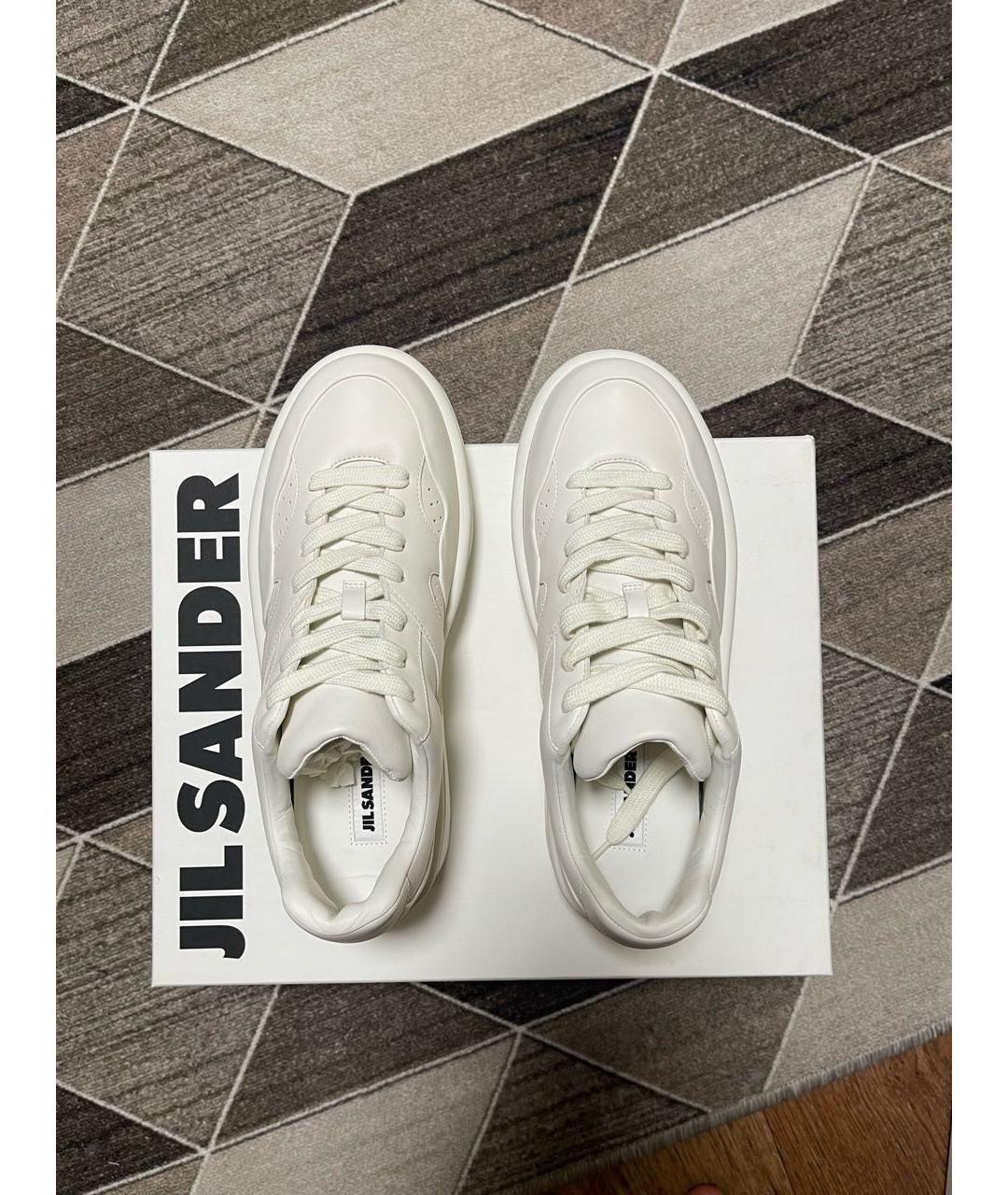 JIL SANDER Белые кожаные низкие кроссовки / кеды, фото 3