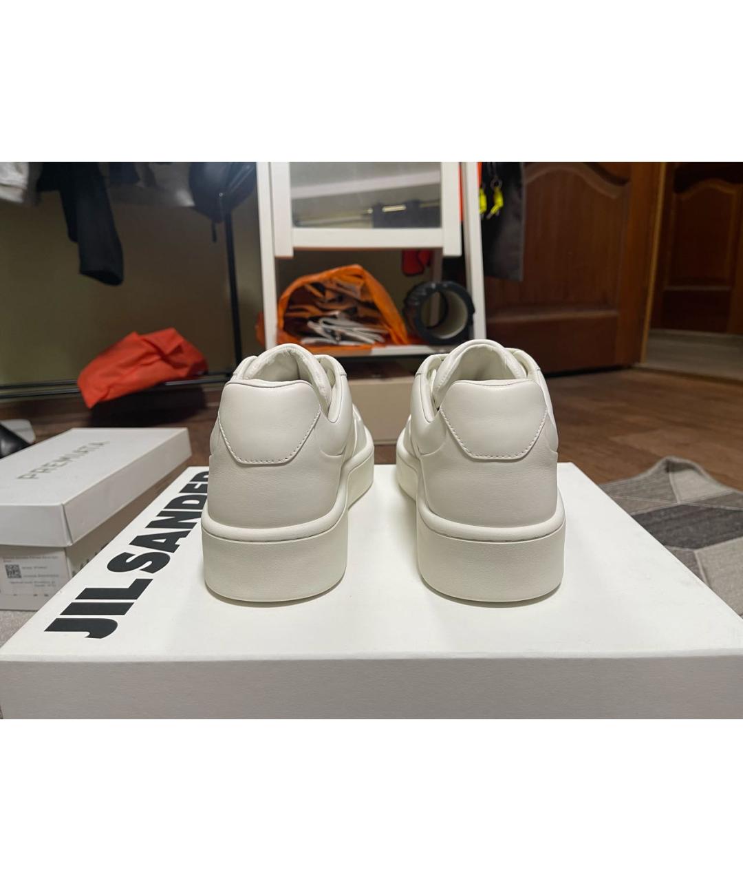 JIL SANDER Белые кожаные низкие кроссовки / кеды, фото 4