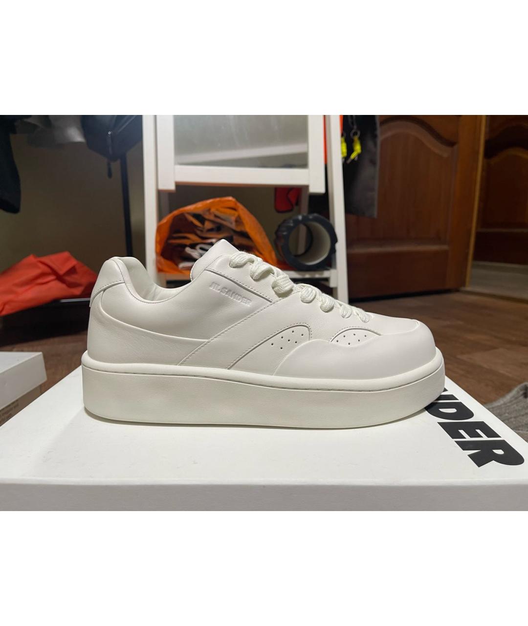 JIL SANDER Белые кожаные низкие кроссовки / кеды, фото 5