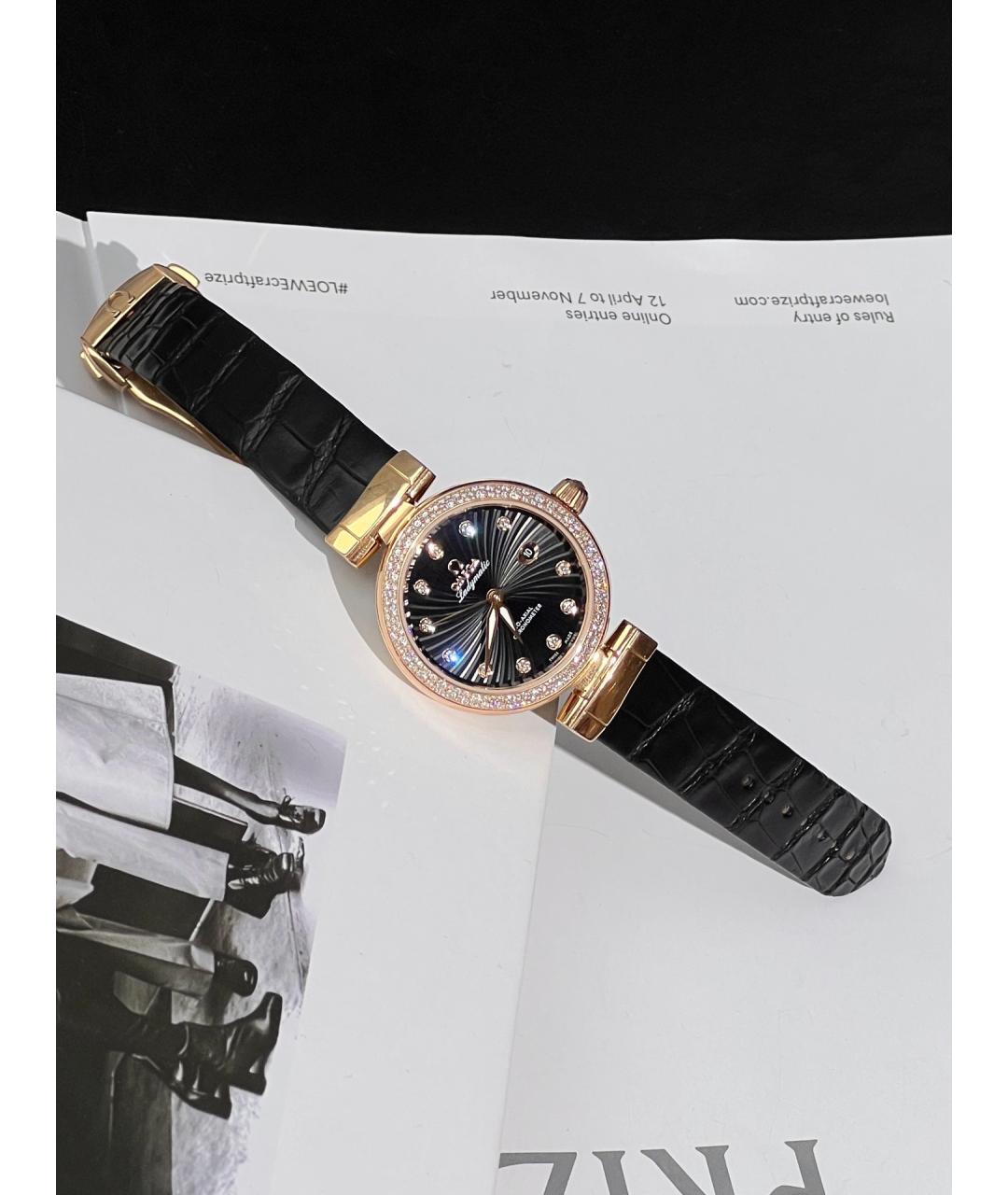 OMEGA Черные часы из розового золота, фото 9