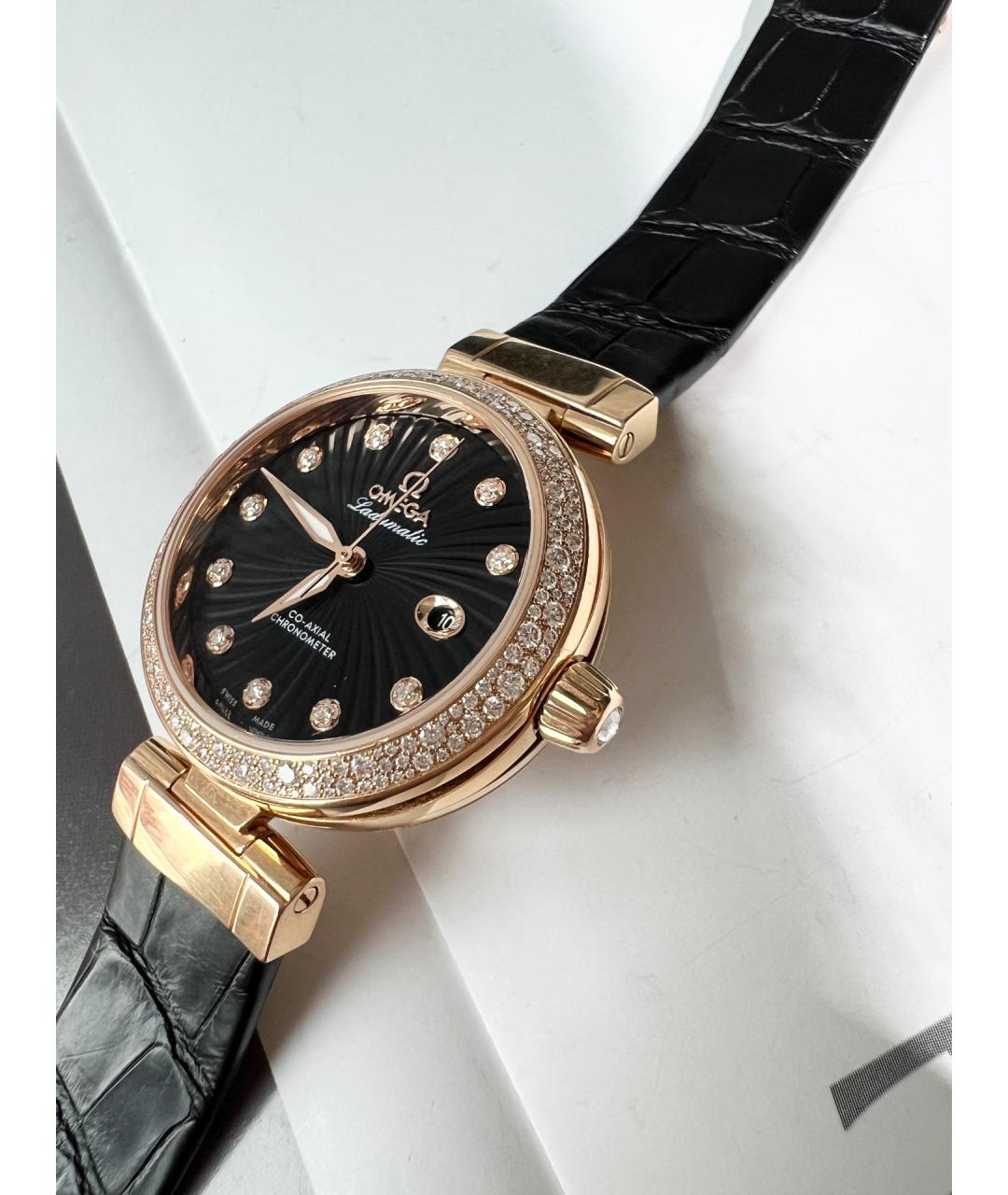 OMEGA Черные часы из розового золота, фото 4