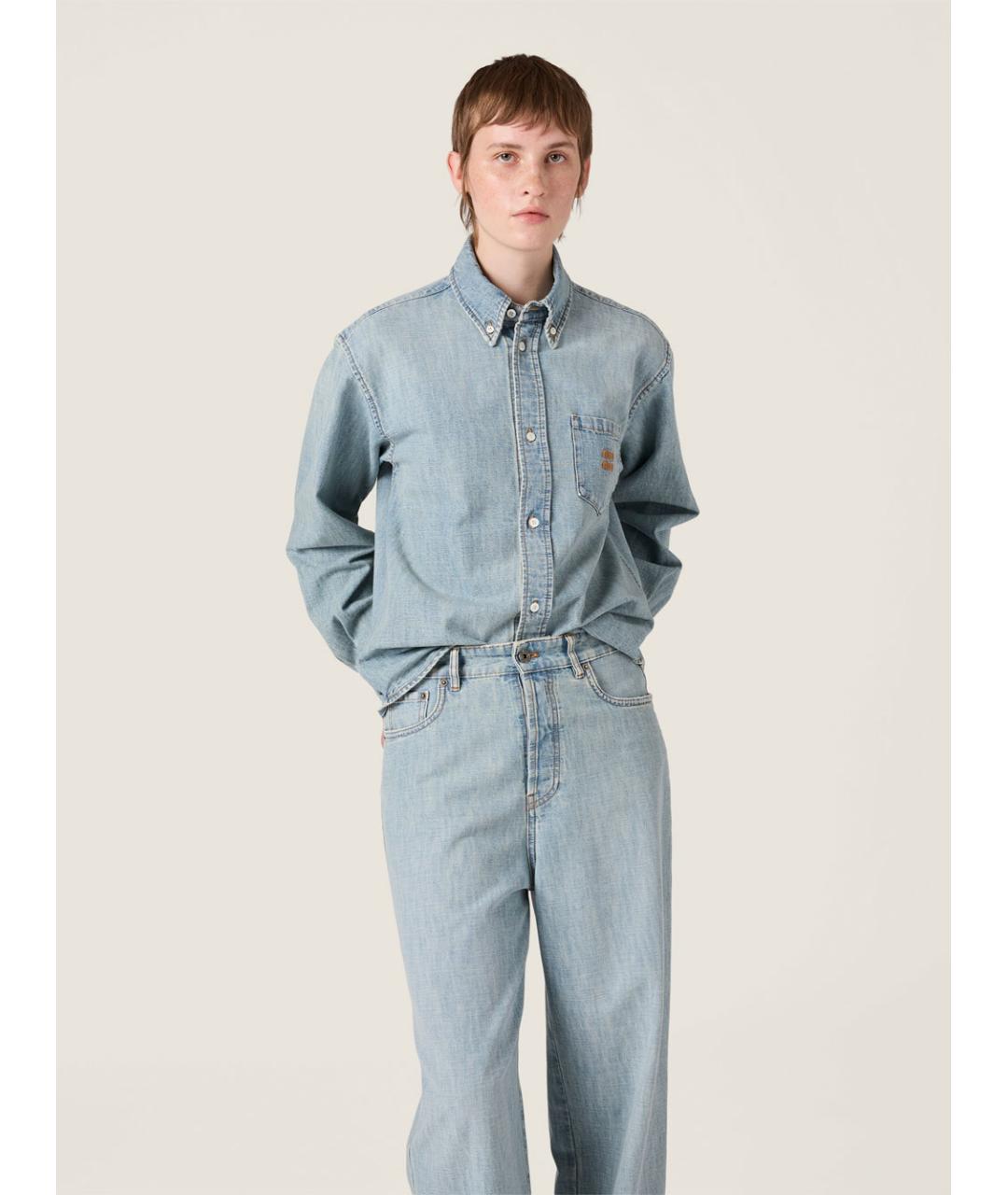 MIU MIU Голубая хлопковая рубашка, фото 2