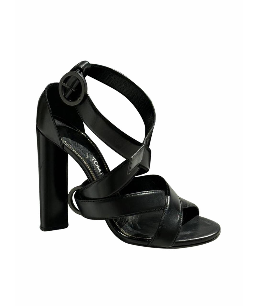 TOM FORD Черные кожаные босоножки, фото 1