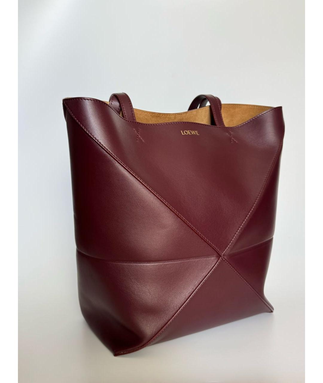 LOEWE Бордовая кожаная сумка тоут, фото 2