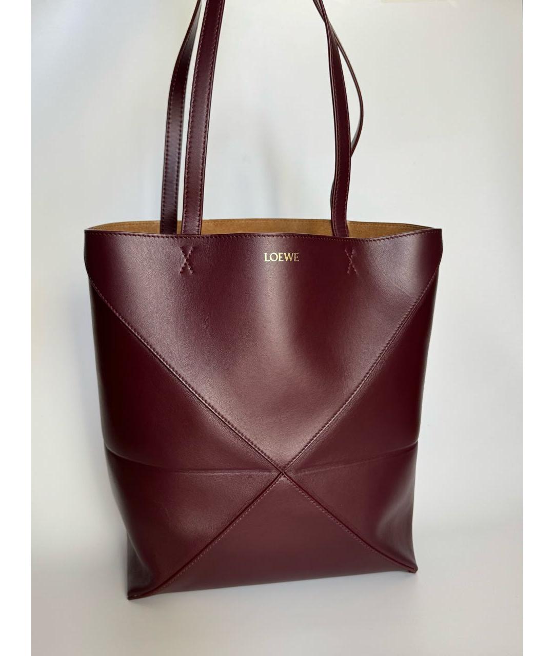 LOEWE Бордовая кожаная сумка тоут, фото 9