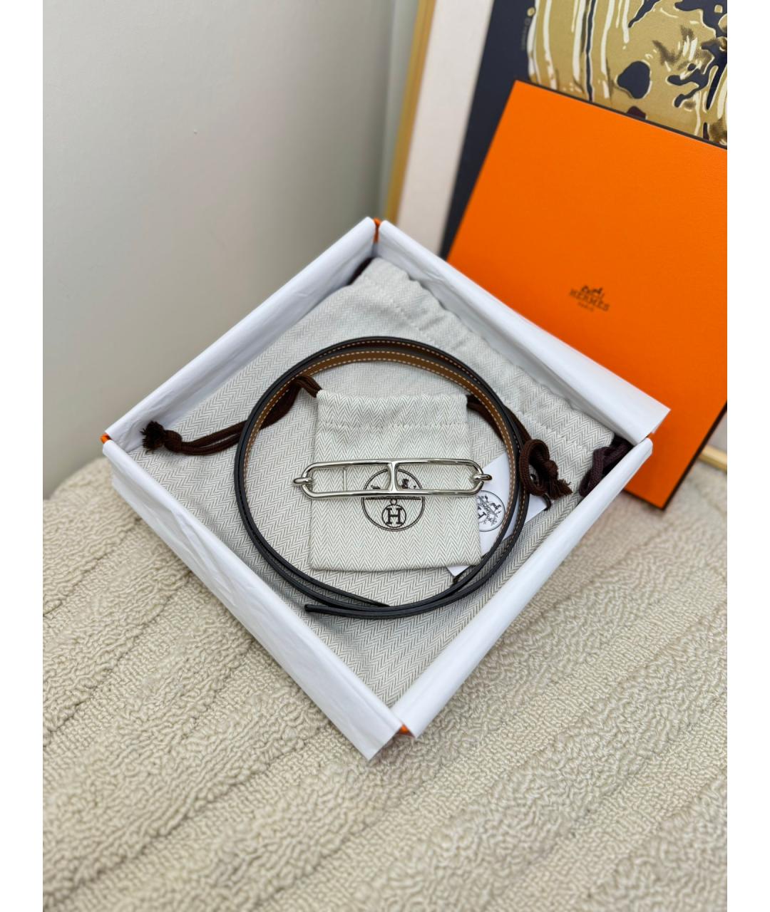 HERMES Черный кожаный ремень, фото 3