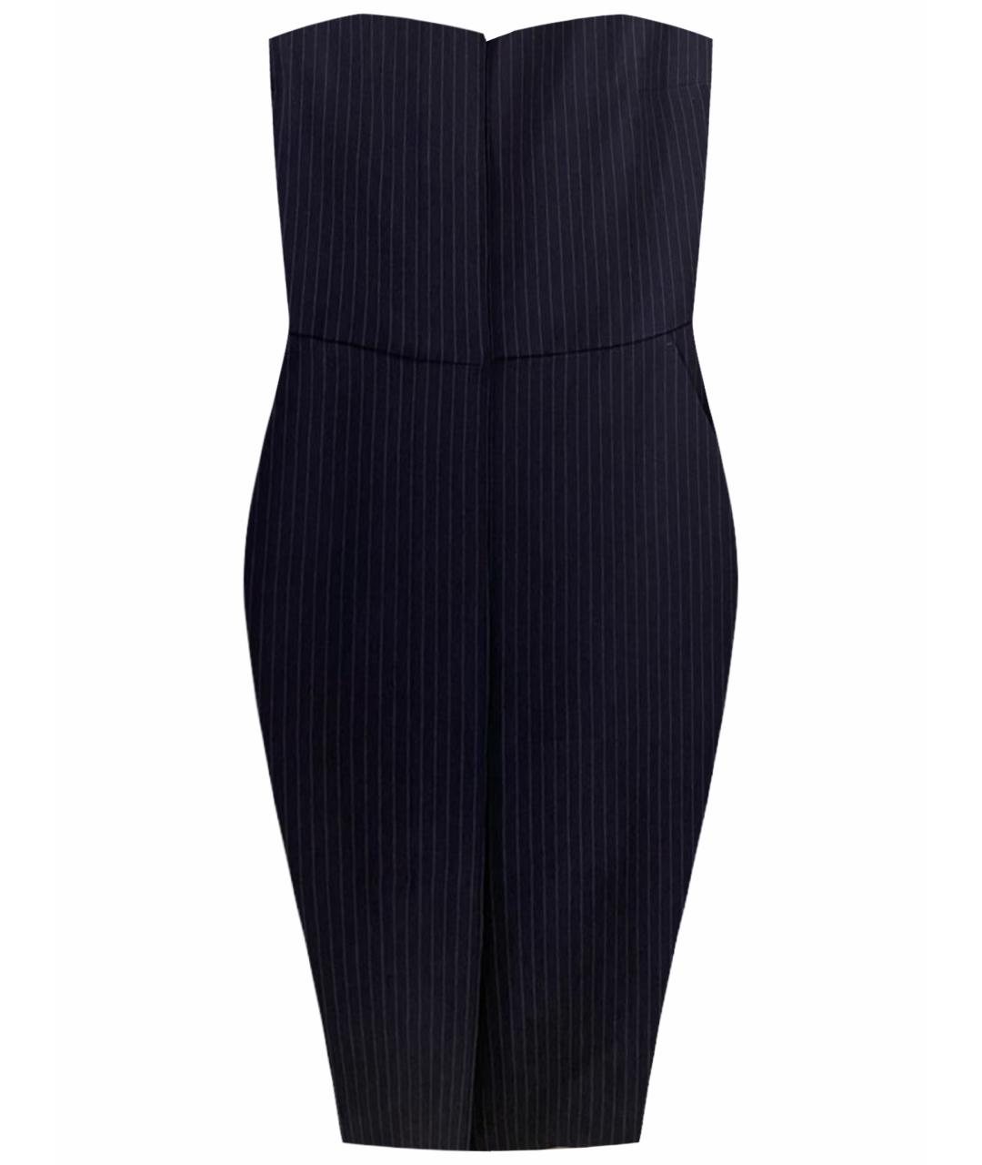 MAX MARA Темно-синее шерстяное коктейльное платье, фото 1