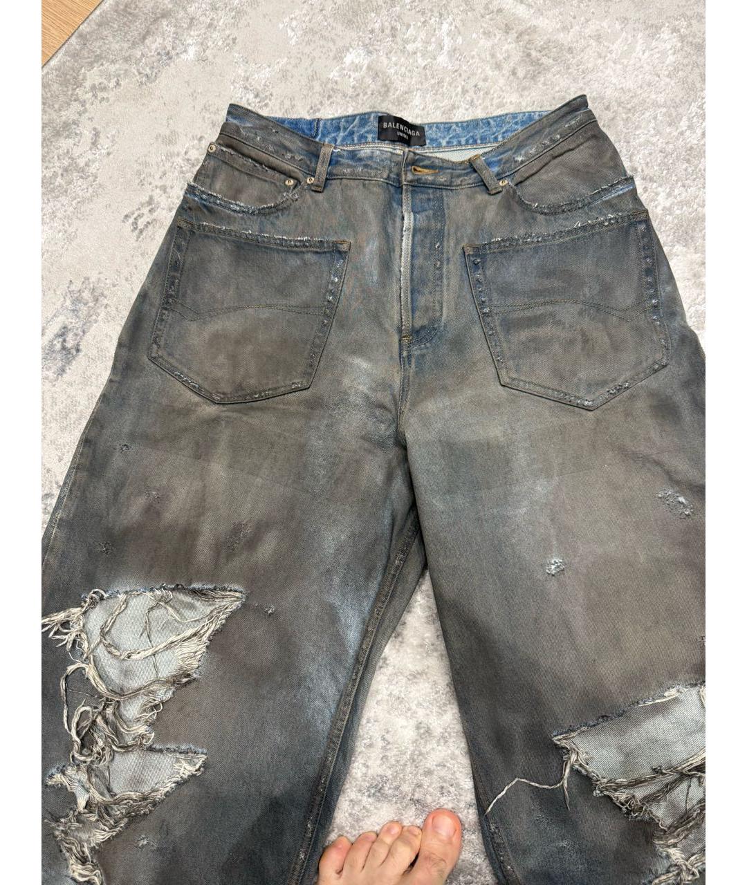 BALENCIAGA Антрацитовые хлопковые прямые джинсы, фото 4