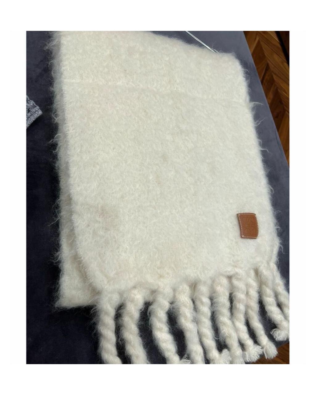 LOEWE Белый шерстяной шарф, фото 5