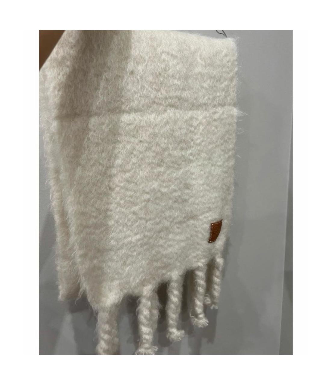 LOEWE Белый шерстяной шарф, фото 2