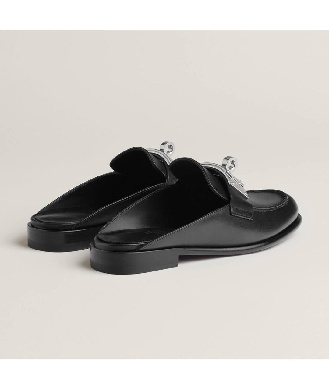 HERMES Черные кожаные мюли, фото 2