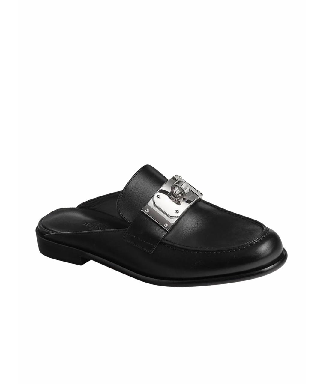 HERMES Черные кожаные мюли, фото 1