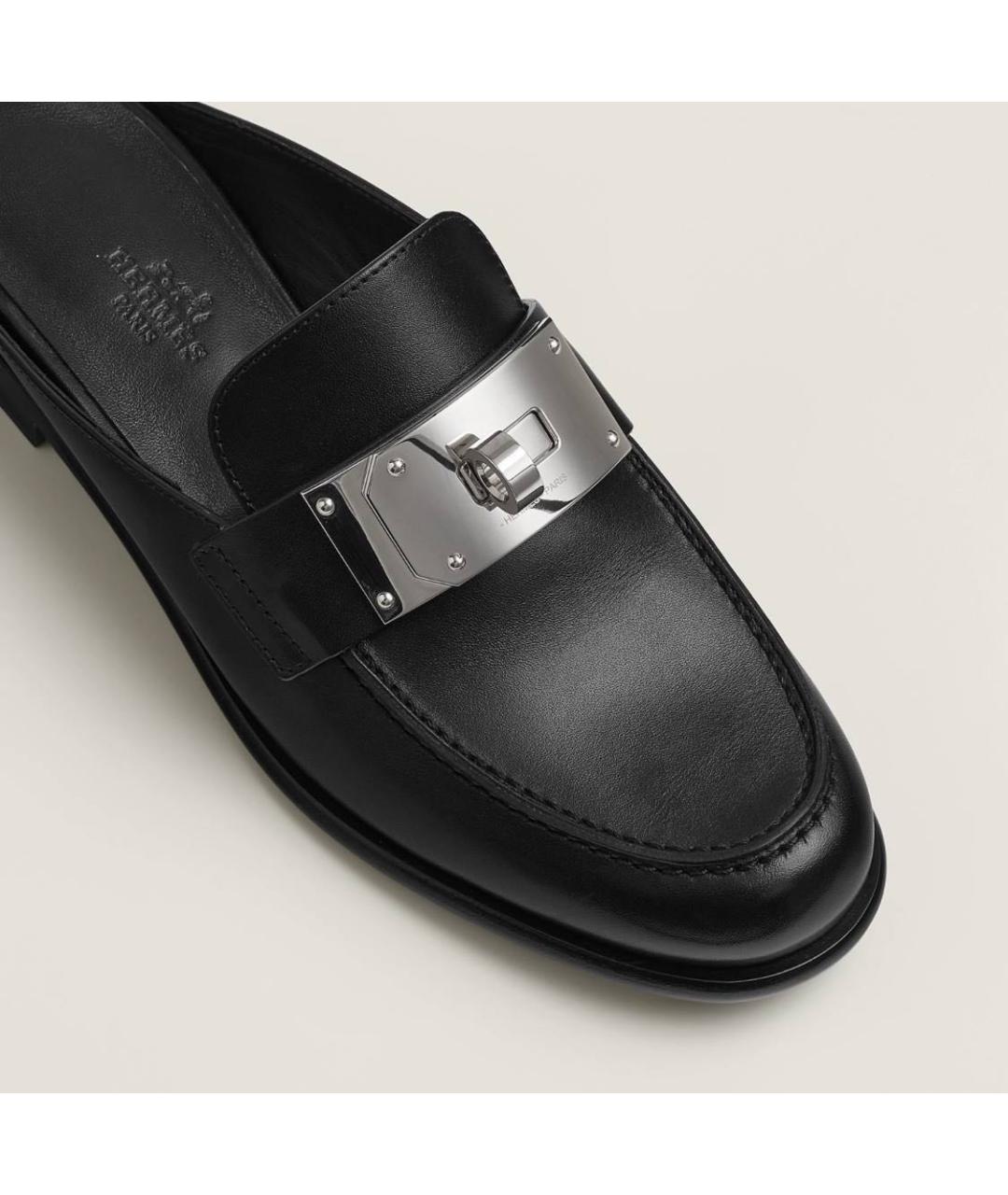 HERMES Черные кожаные мюли, фото 3