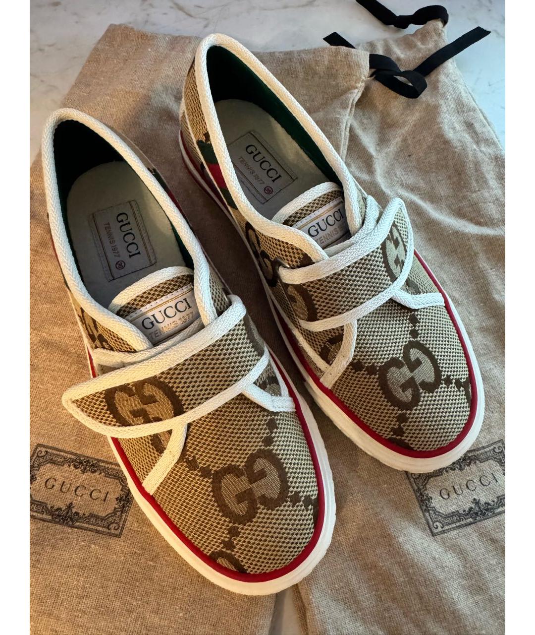 GUCCI Бежевые текстильные кеды, фото 7