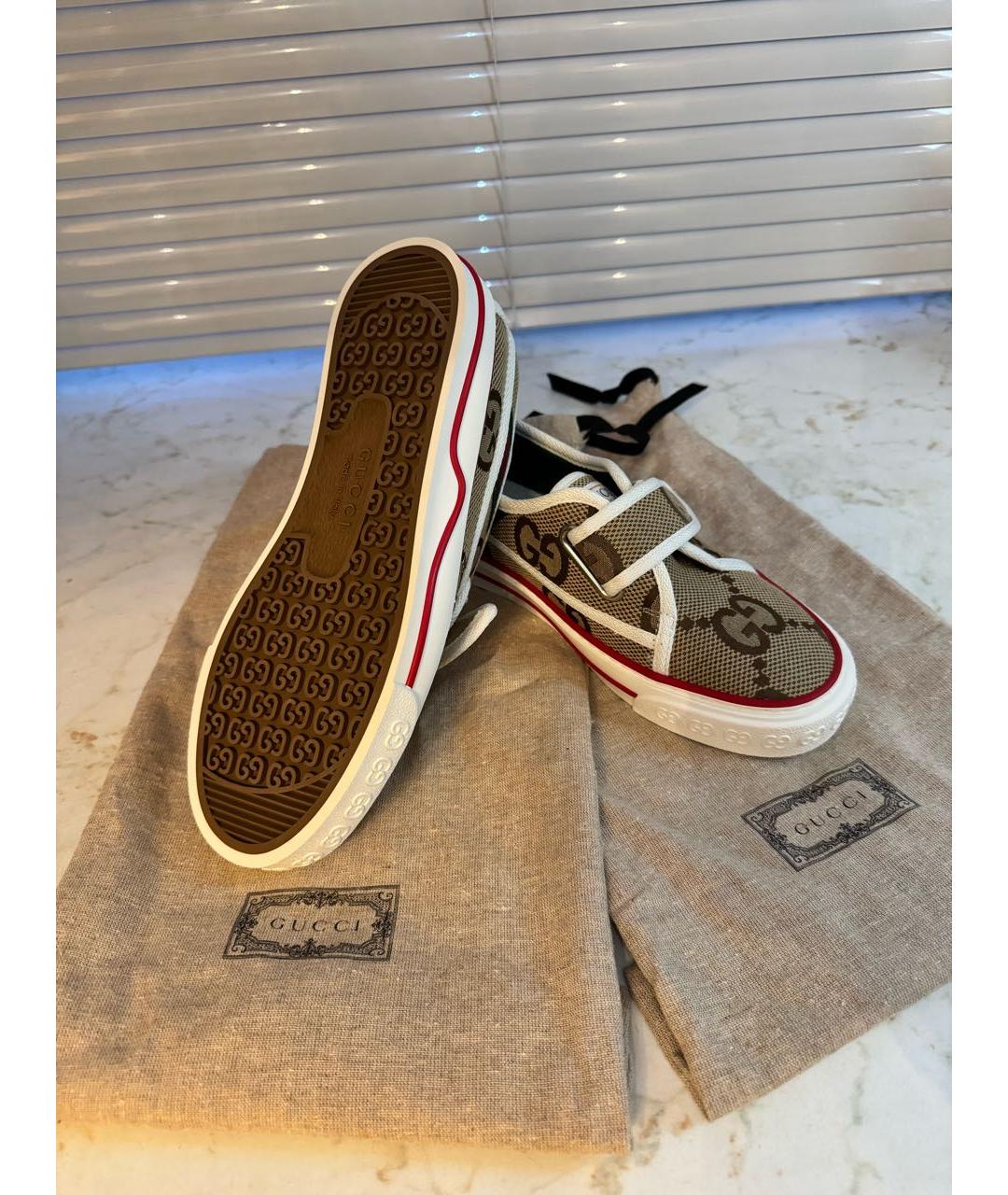 GUCCI Бежевые текстильные кеды, фото 6