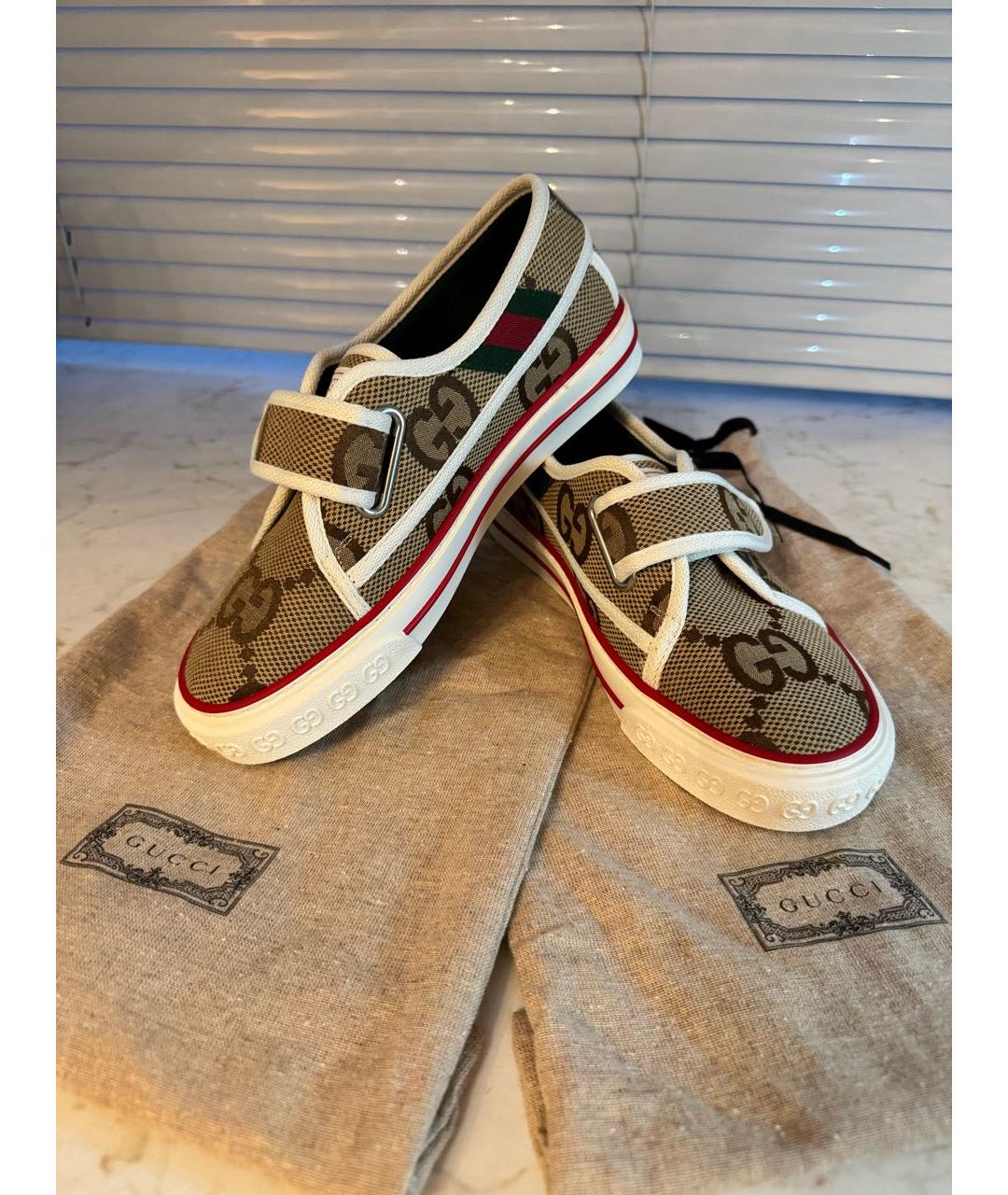 GUCCI Бежевые текстильные кеды, фото 4