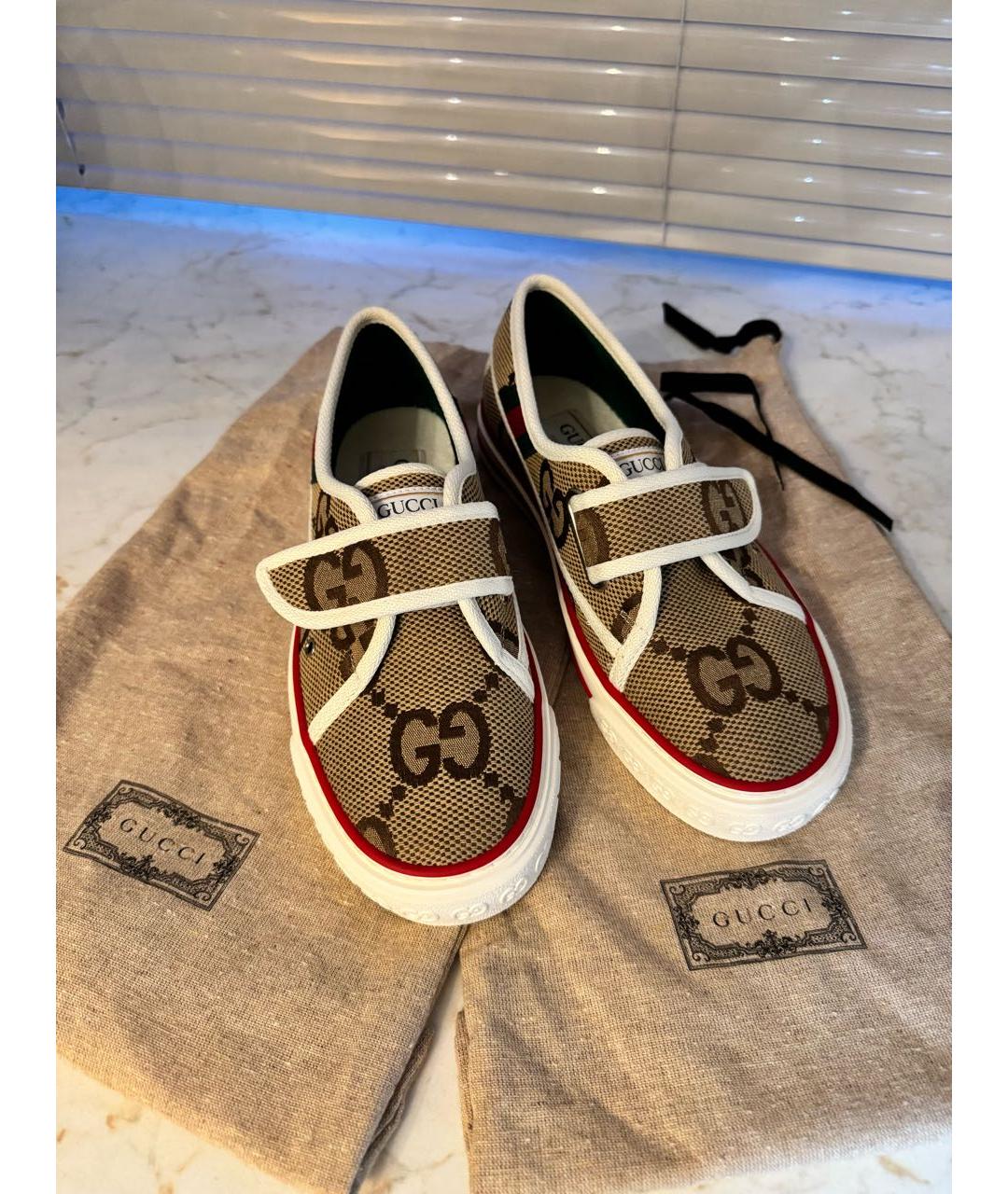 GUCCI Бежевые текстильные кеды, фото 3