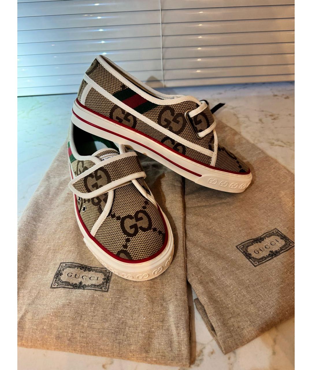 GUCCI Бежевые текстильные кеды, фото 5
