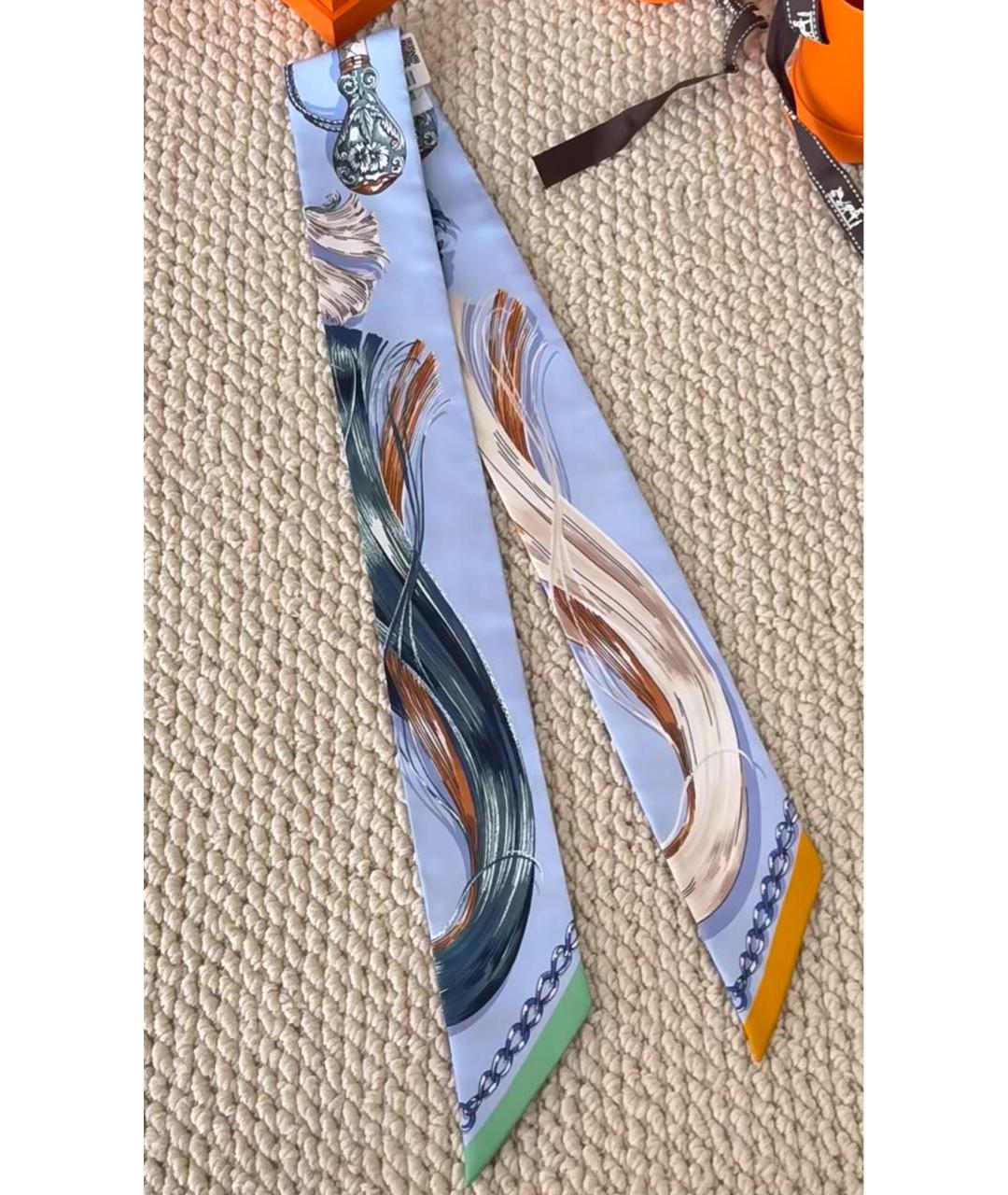 HERMES Голубой шелковый платок, фото 2