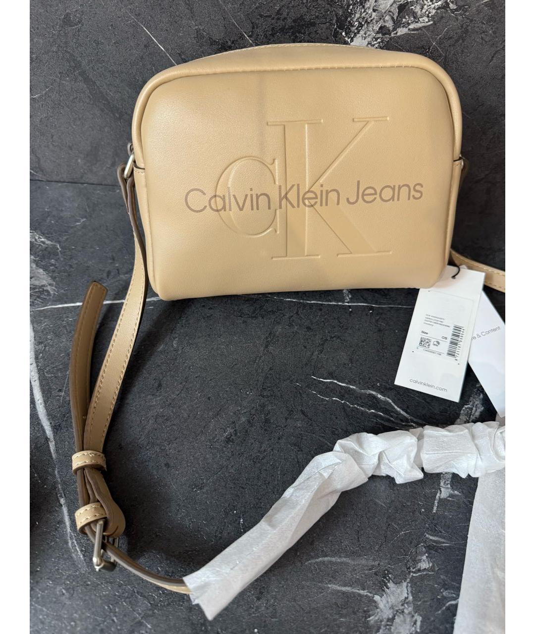 CALVIN KLEIN Бежевая сумка через плечо из искусственной кожи, фото 9