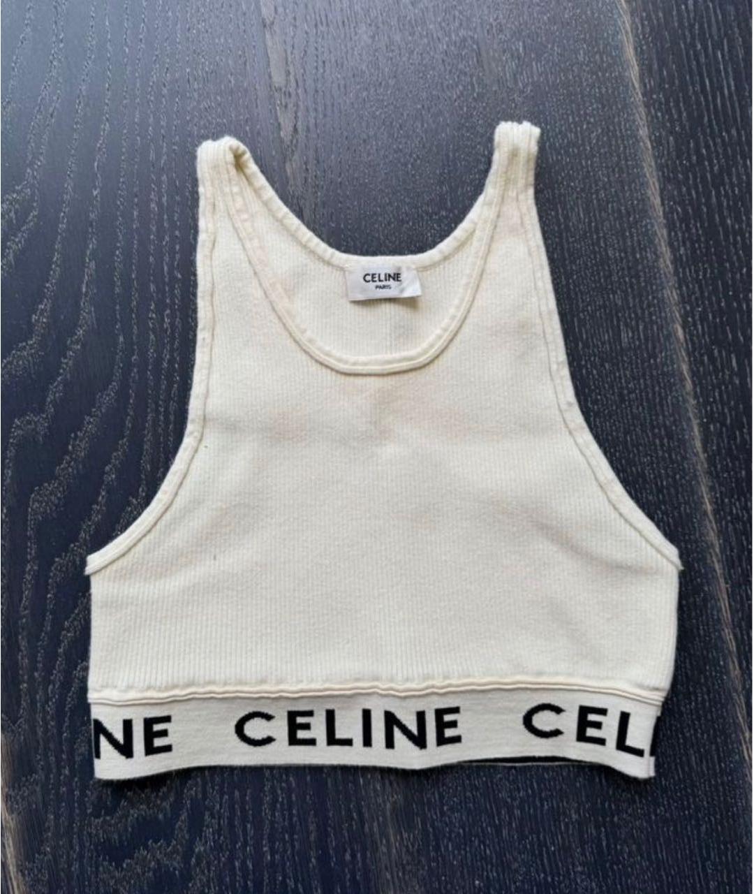 CELINE Бежевая хлопковая майка, фото 9