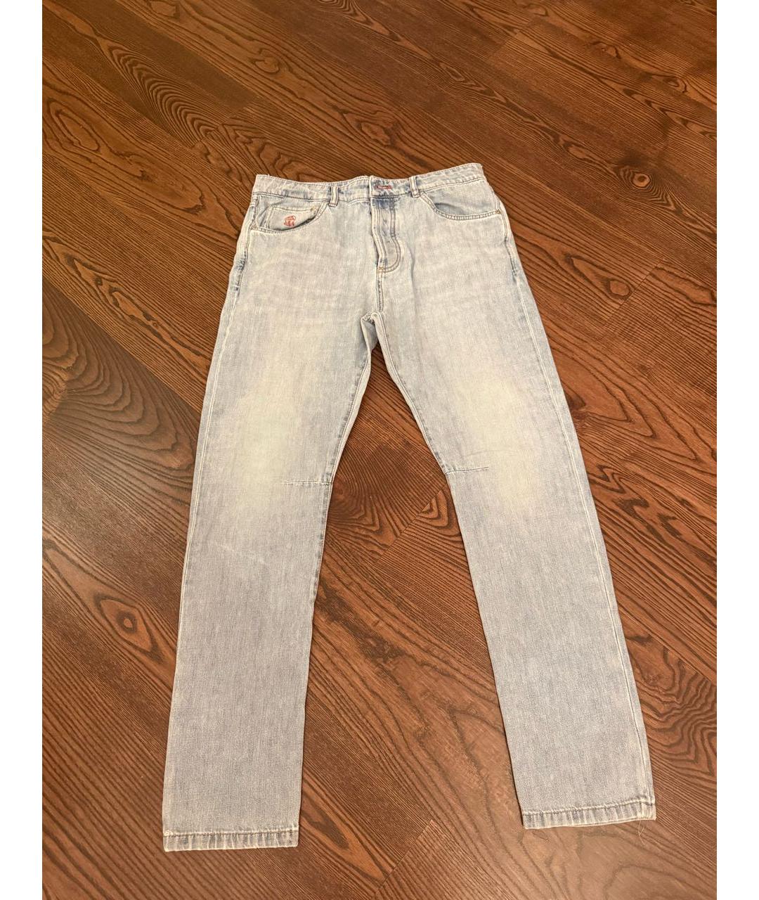 BRUNELLO CUCINELLI Голубые хлопковые джинсы скинни, фото 7