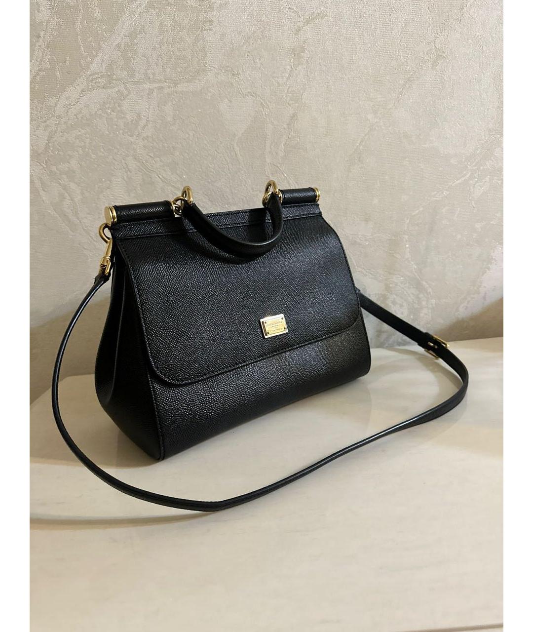 DOLCE&GABBANA Черная кожаная сумка с короткими ручками, фото 7