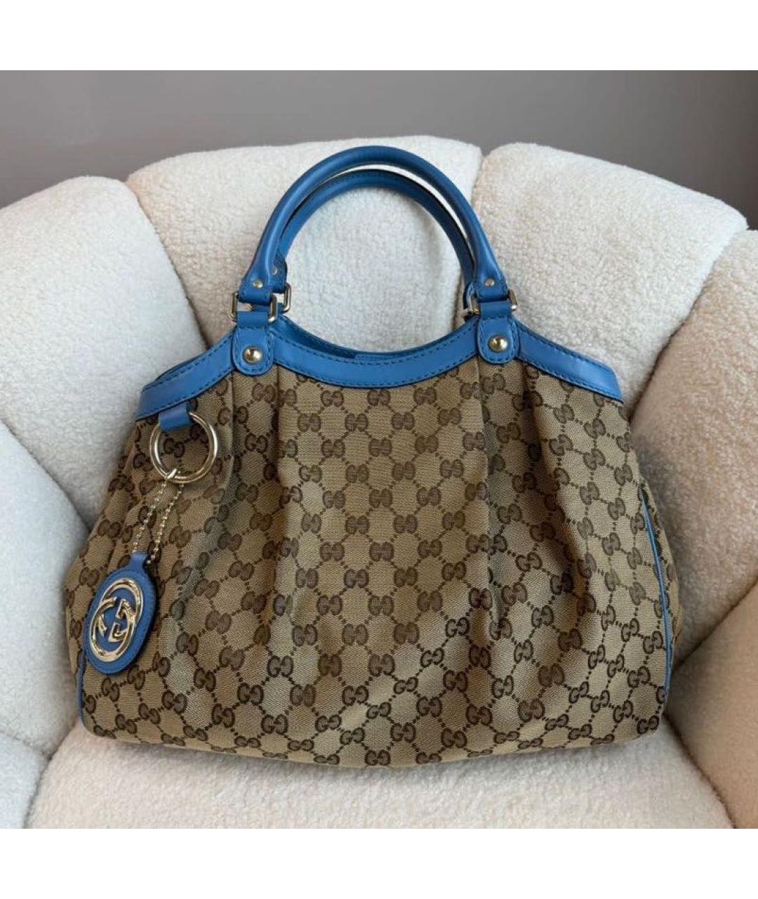 GUCCI Бежевая кожаная сумка с короткими ручками, фото 2