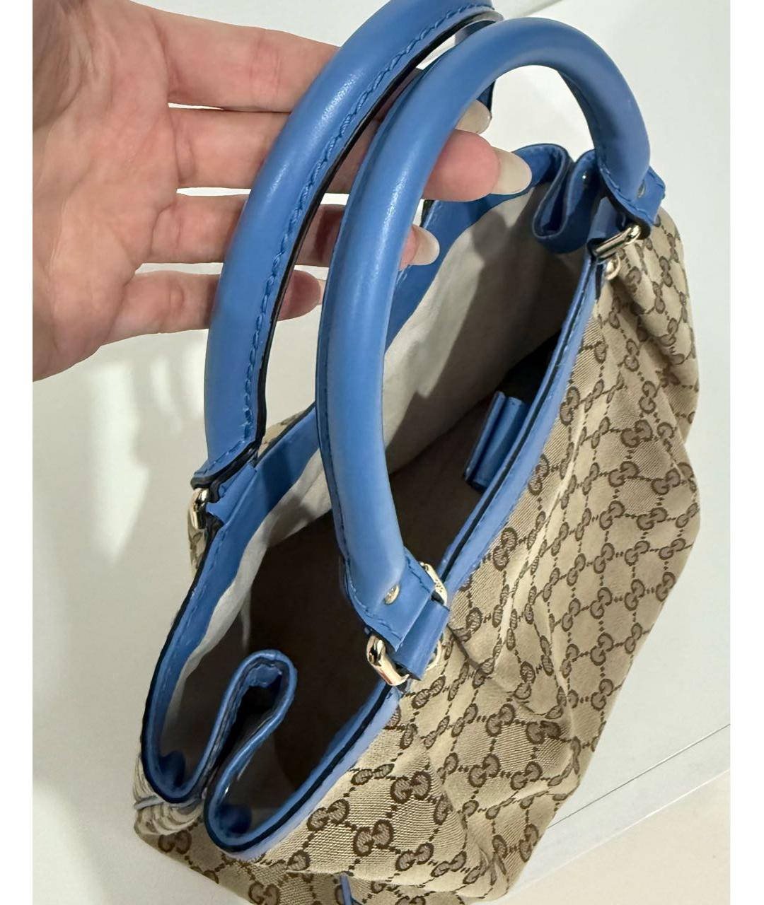 GUCCI Бежевая кожаная сумка с короткими ручками, фото 4