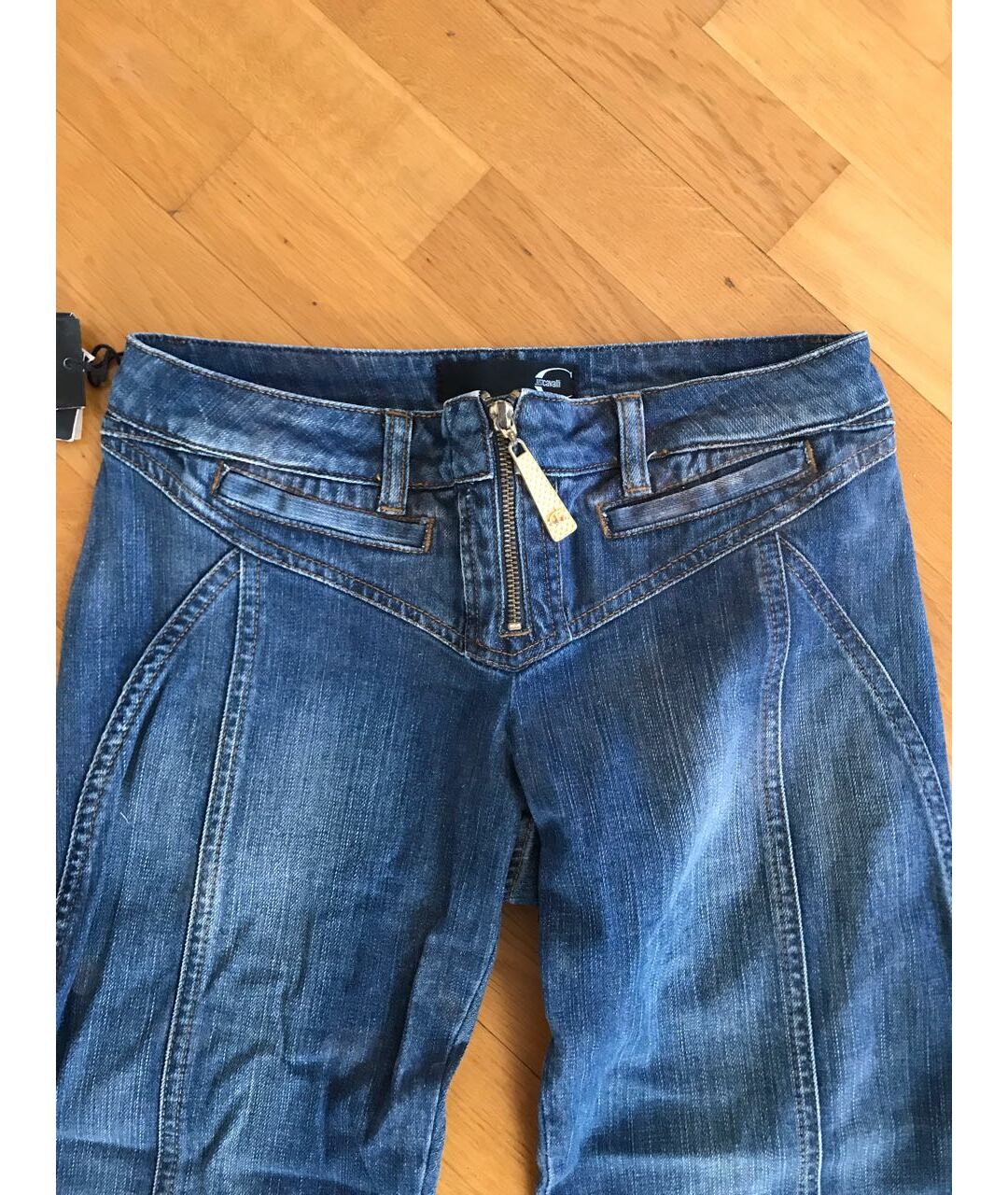 JUST CAVALLI Синие хлопко-эластановые прямые джинсы, фото 4