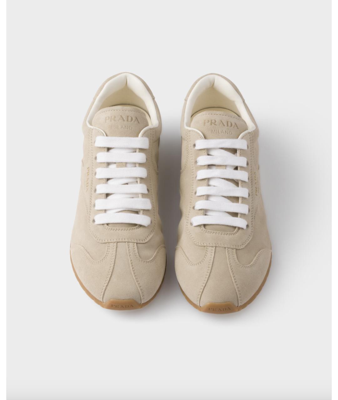 PRADA Бежевые замшевые кроссовки, фото 3
