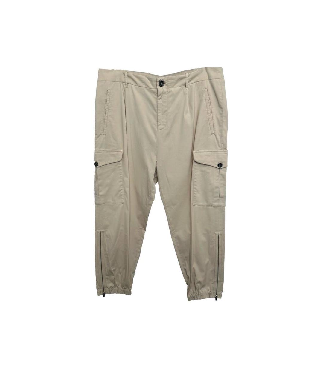 BRUNELLO CUCINELLI Бежевые хлопковые повседневные брюки, фото 1