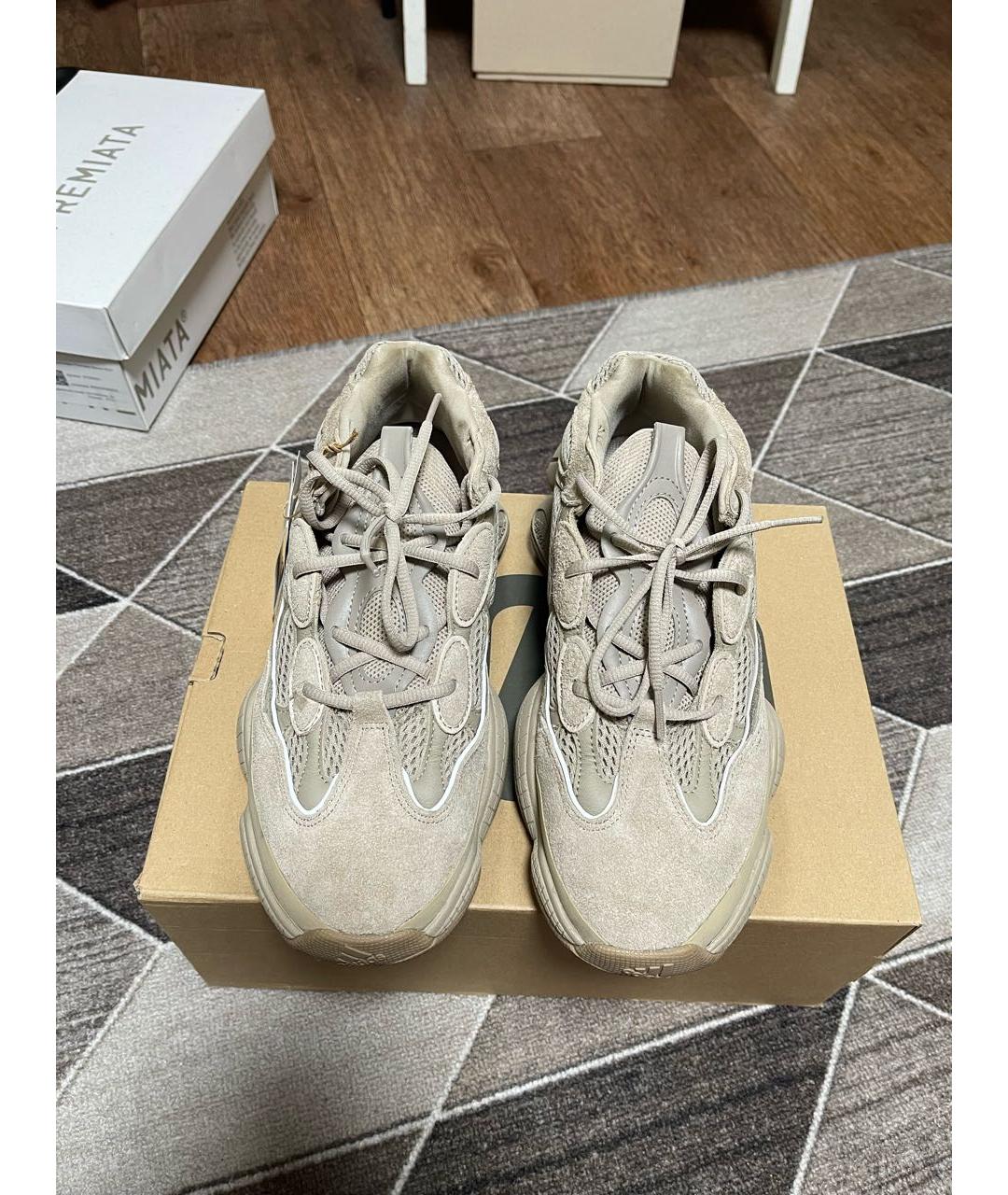 ADIDAS YEEZY Бежевые кожаные низкие кроссовки / кеды, фото 2