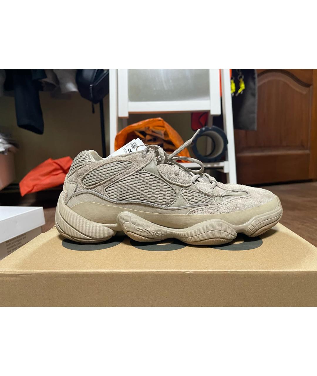 ADIDAS YEEZY Бежевые кожаные низкие кроссовки / кеды, фото 8