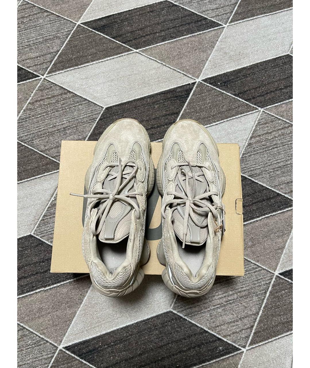 ADIDAS YEEZY Бежевые кожаные низкие кроссовки / кеды, фото 3