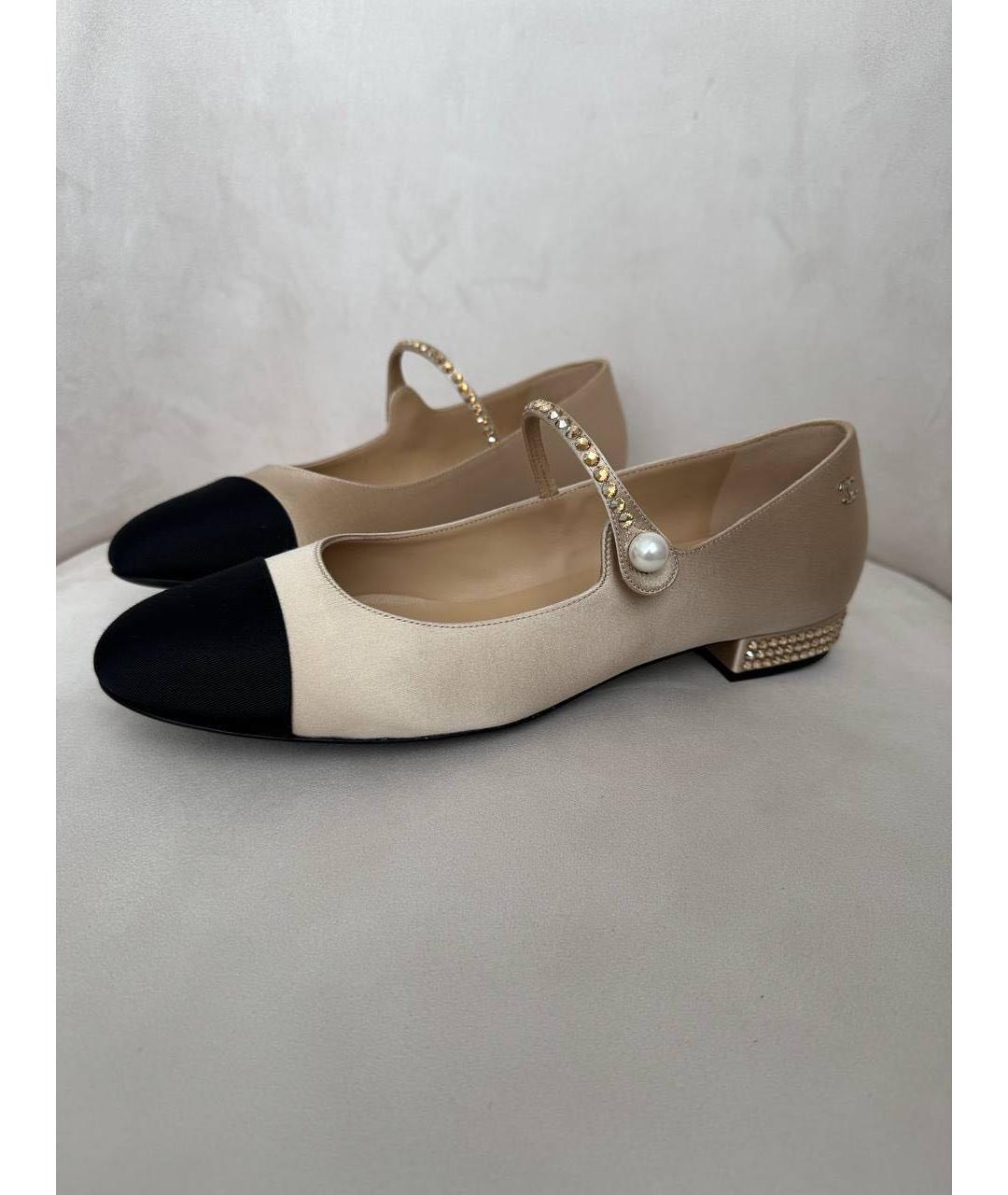 CHANEL Бежевые текстильные балетки, фото 4