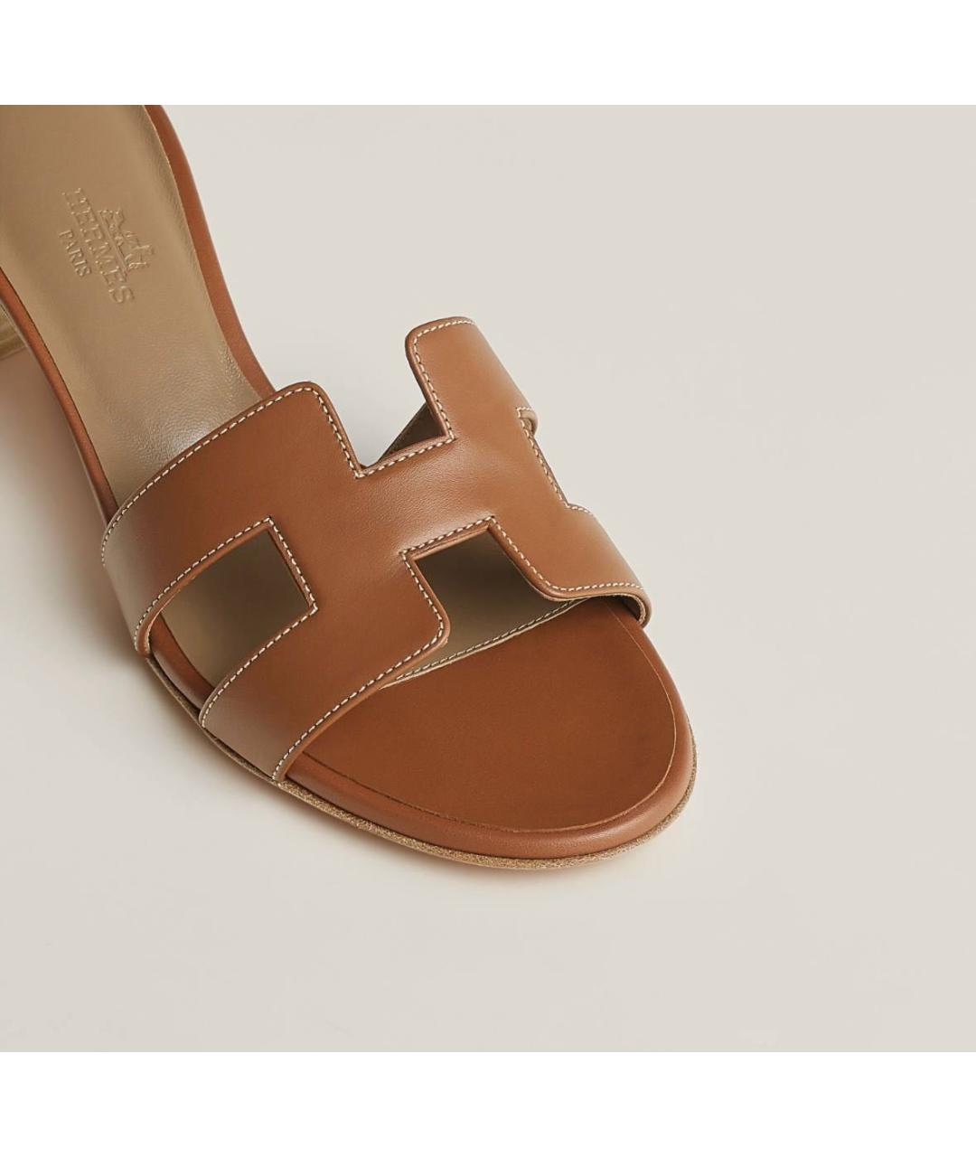 HERMES Коричневые кожаные мюли, фото 3