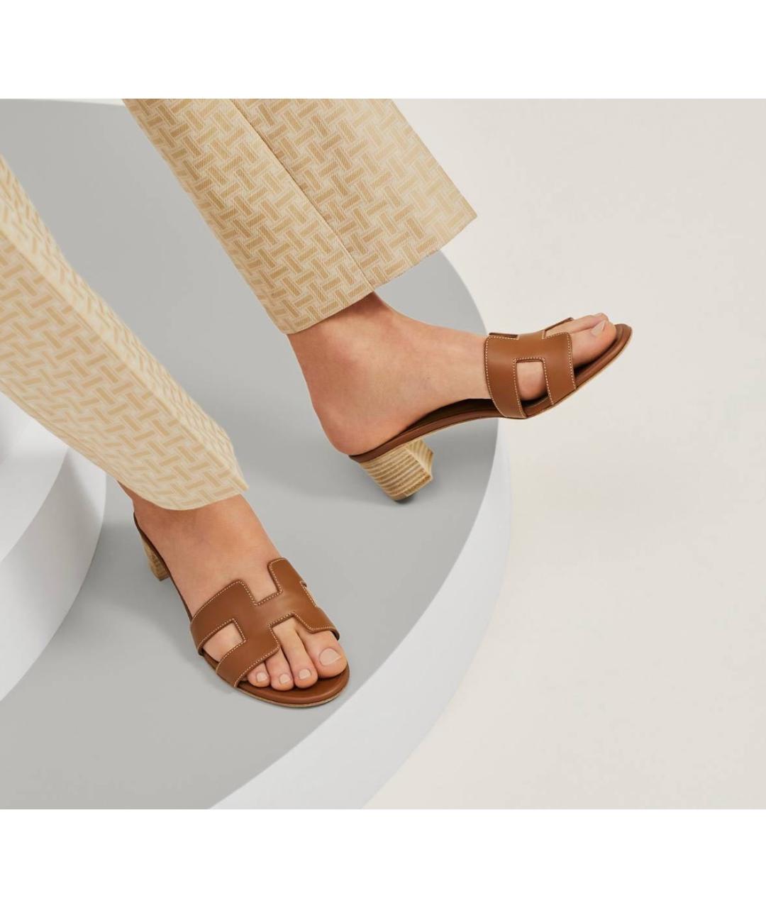 HERMES Коричневые кожаные мюли, фото 4