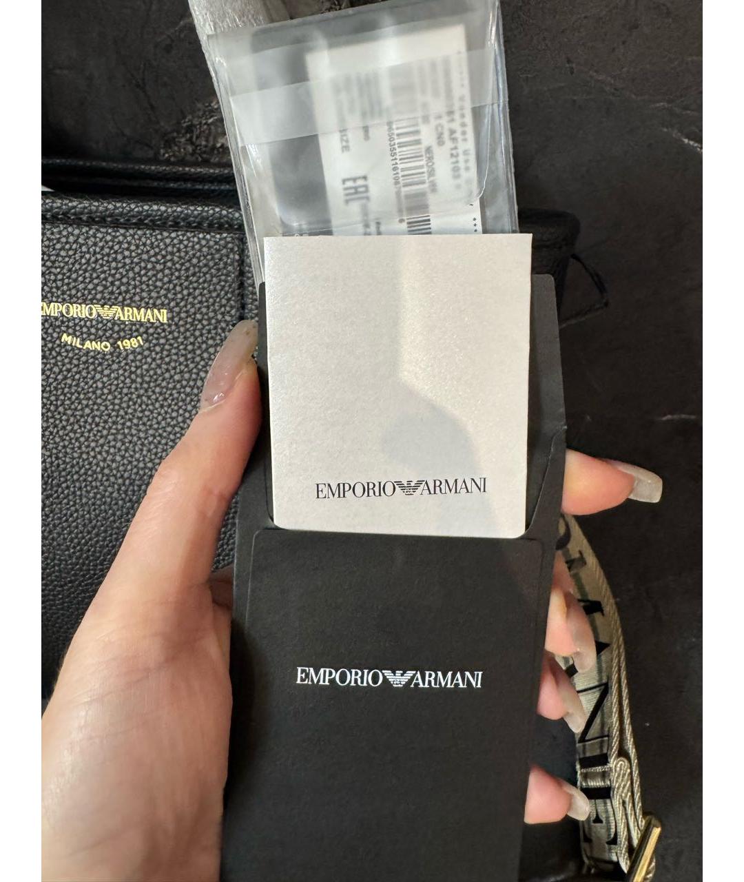 EMPORIO ARMANI Черная сумка с короткими ручками из искусственной кожи, фото 7