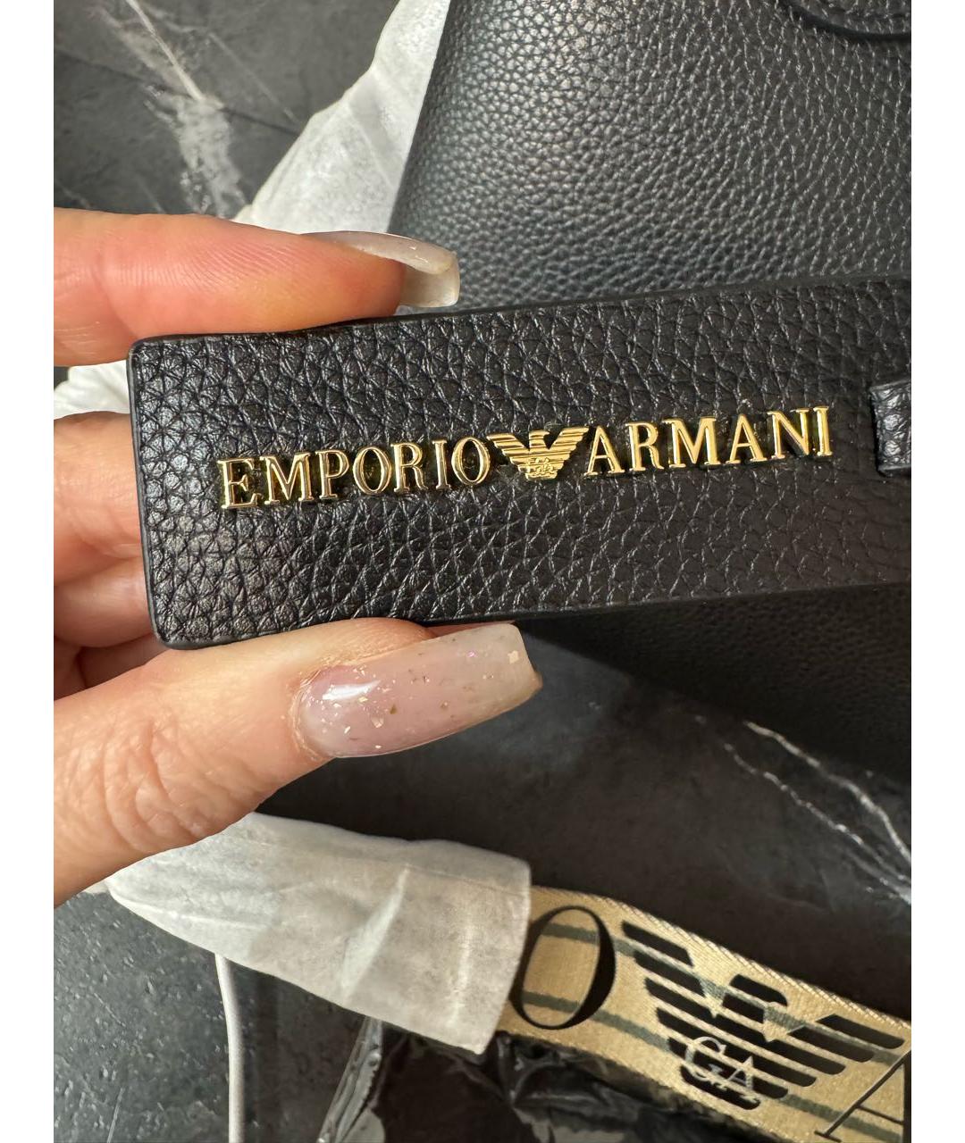 EMPORIO ARMANI Черная сумка с короткими ручками из искусственной кожи, фото 8