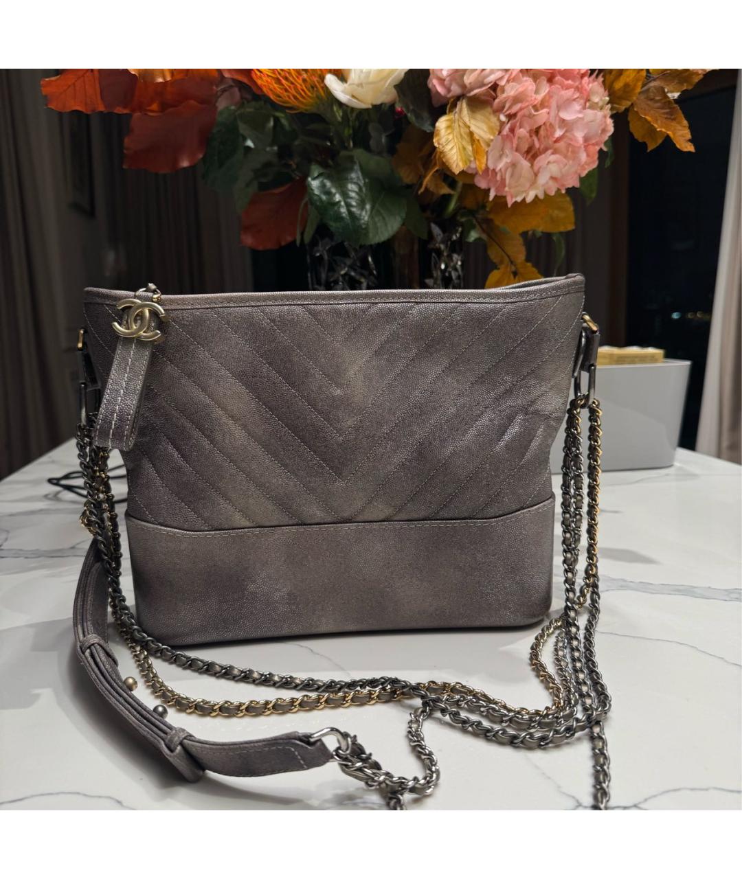 CHANEL Антрацитовая кожаная сумка через плечо, фото 6
