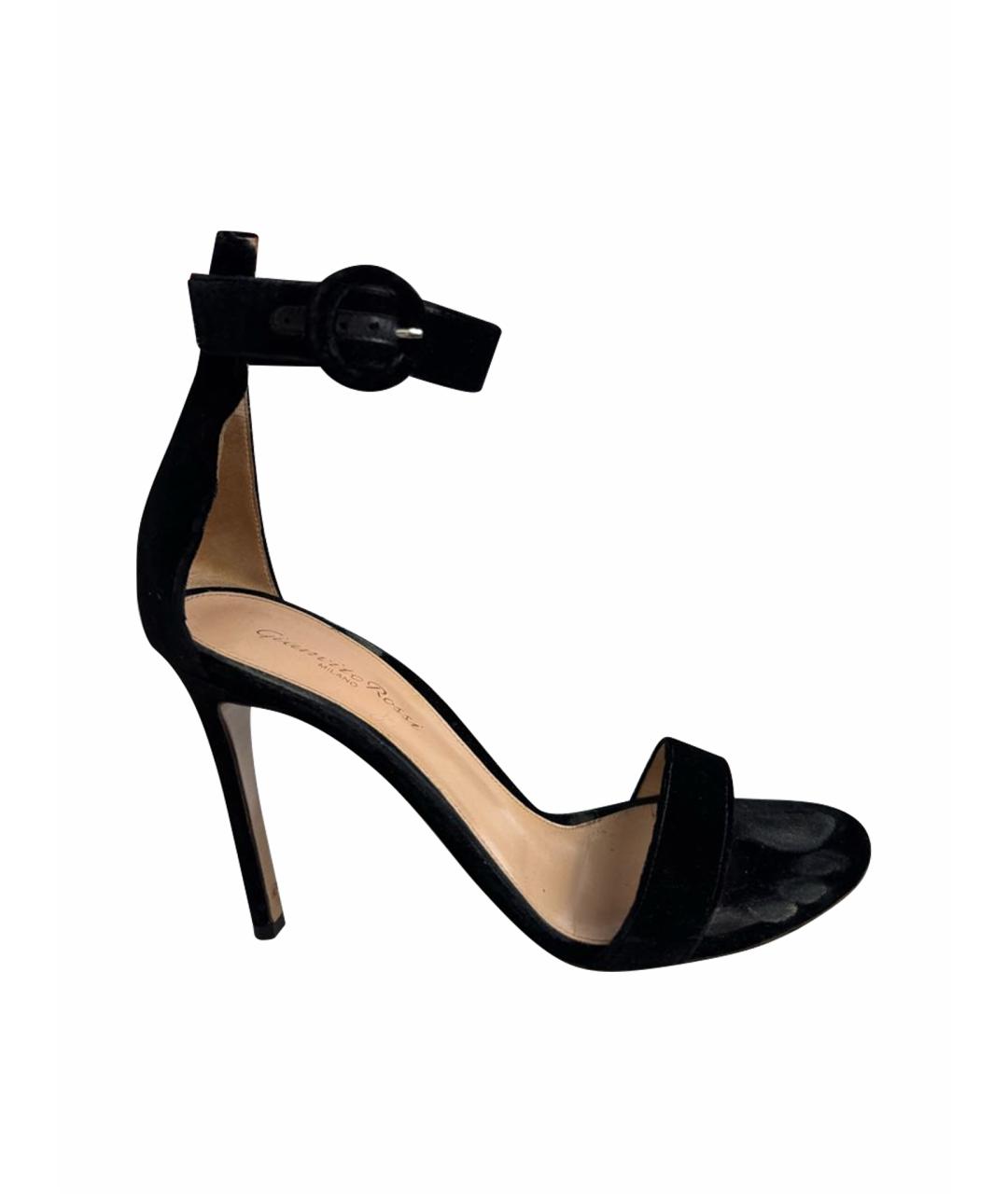 GIANVITO ROSSI Черные бархатные босоножки, фото 1