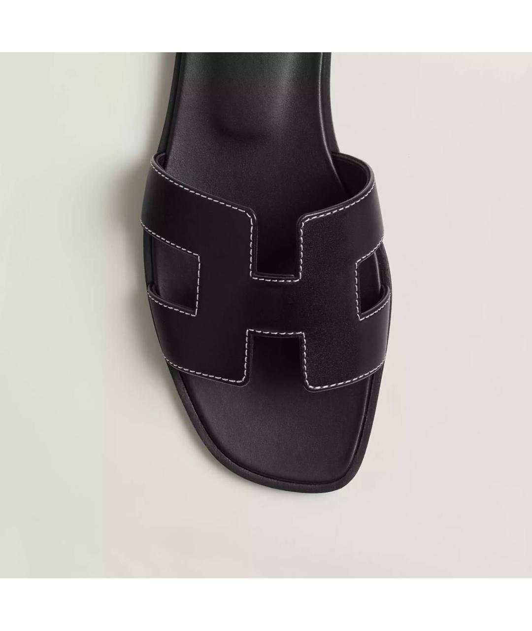 HERMES Черные кожаные шлепанцы, фото 2