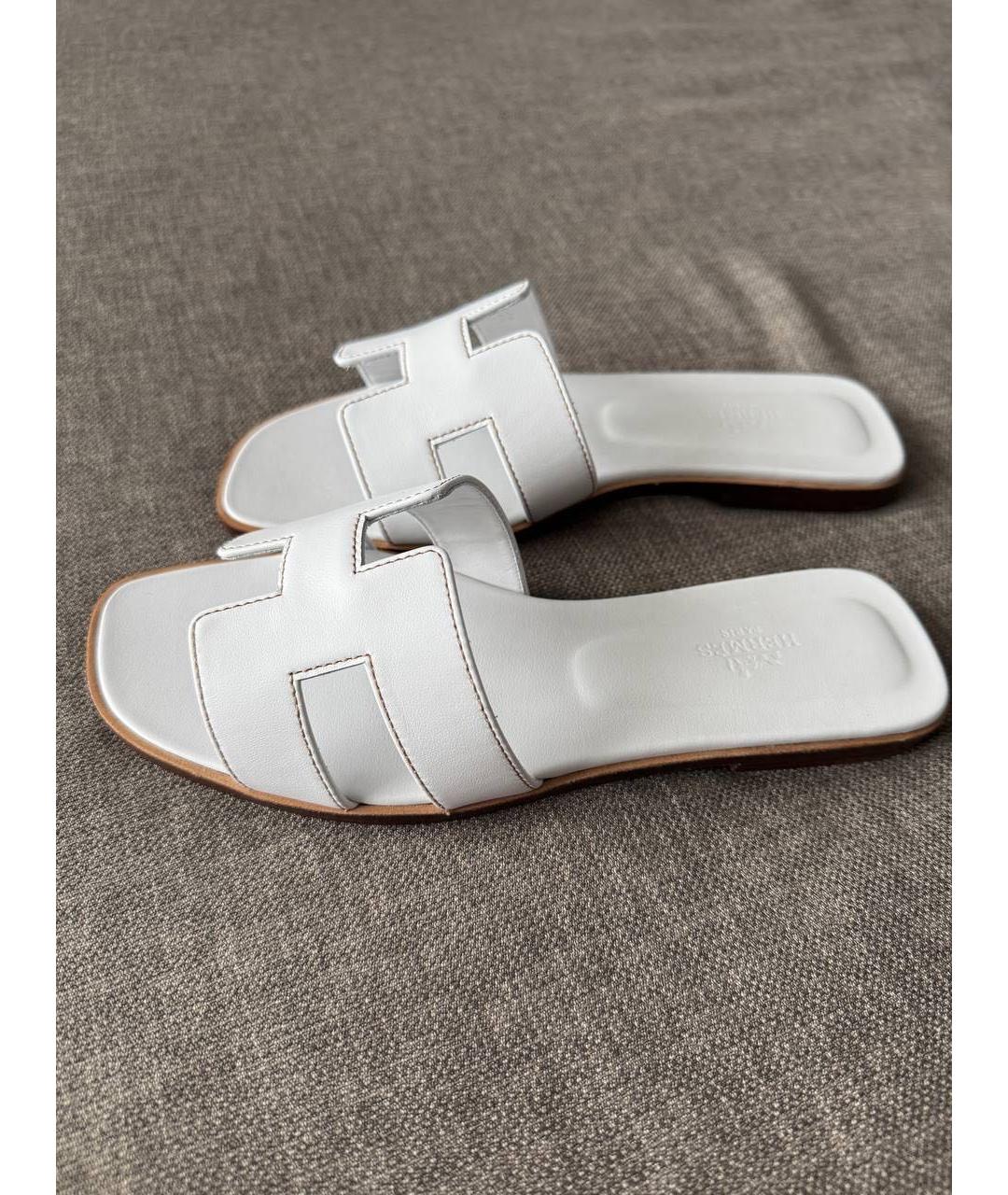 HERMES Белые кожаные шлепанцы, фото 3