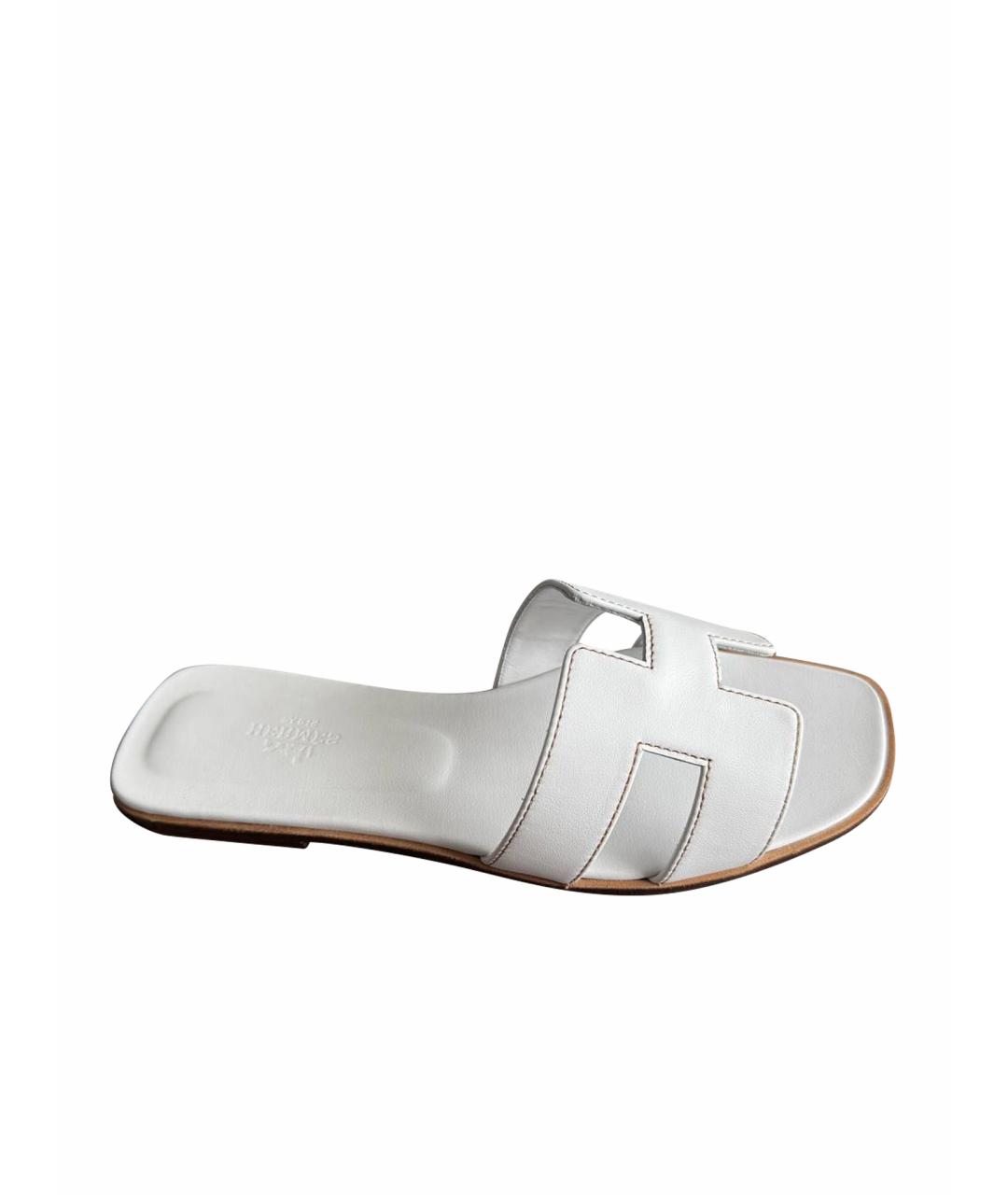 HERMES Белые кожаные шлепанцы, фото 1