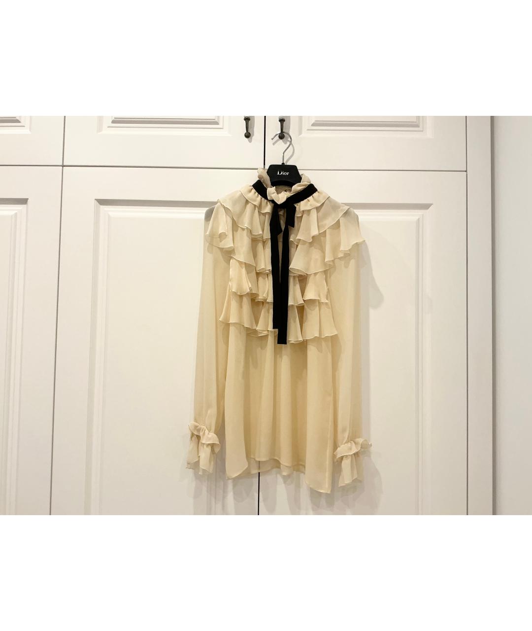 GUCCI Бежевая шелковая блузы, фото 6