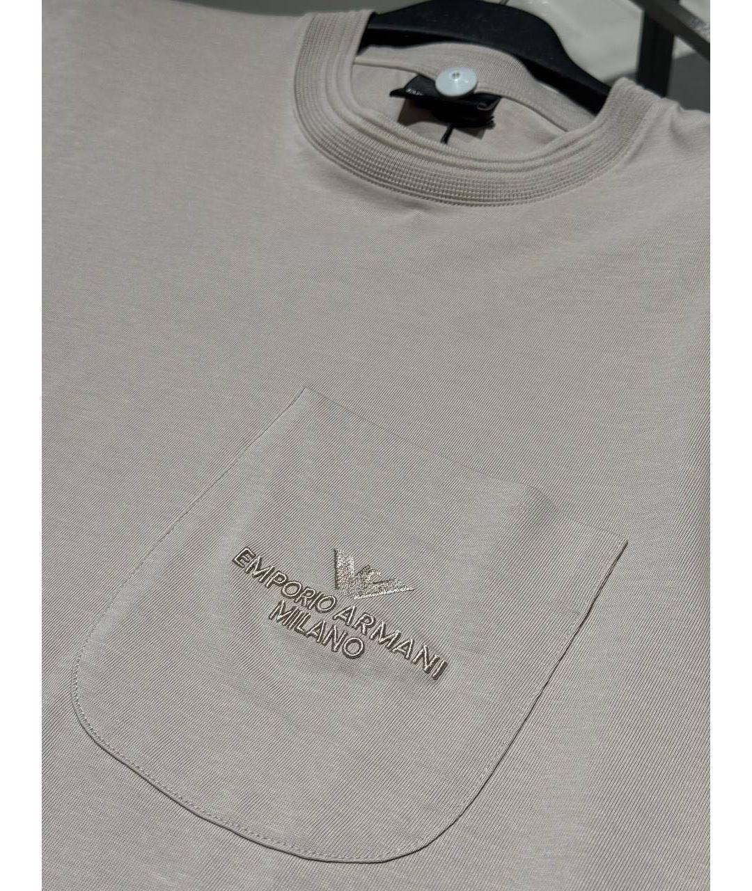 EMPORIO ARMANI Бежевая хлопковая футболка, фото 2