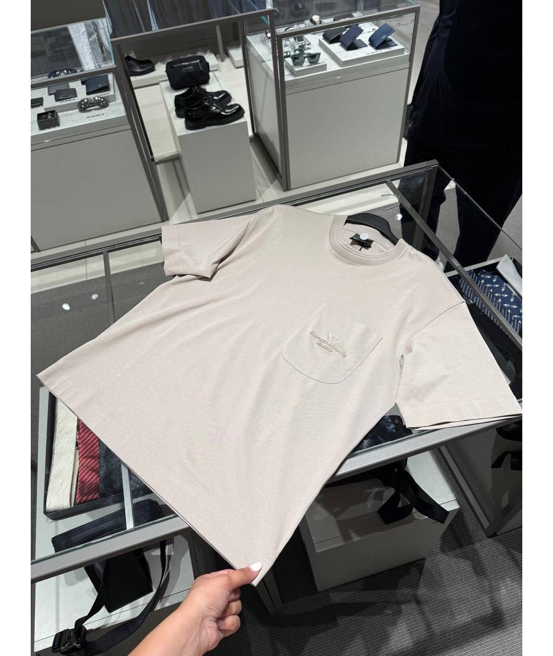 EMPORIO ARMANI Бежевая хлопковая футболка, фото 5